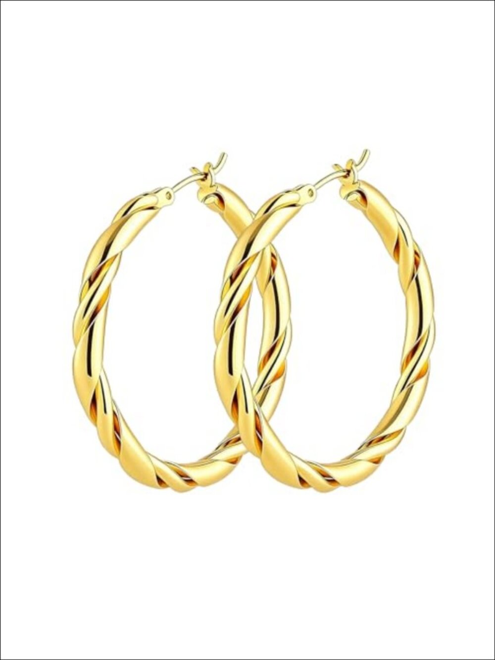 14K Gold Plated Twist Hoop Earrings Hypoallergenic Dainty 35mm Hoops